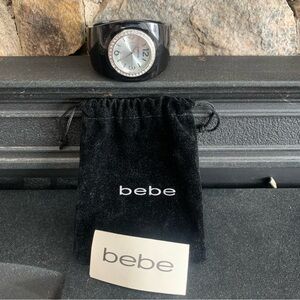 bebe Quartz Cuff Watch Black with Silver Crystals New with Pouch